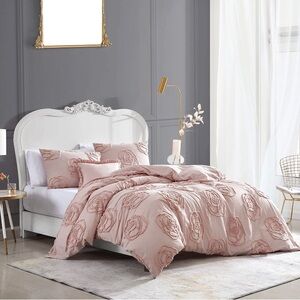 Rambling Rose Cotton Pink 4 Piece Duvet Cover Set-Full/Queen